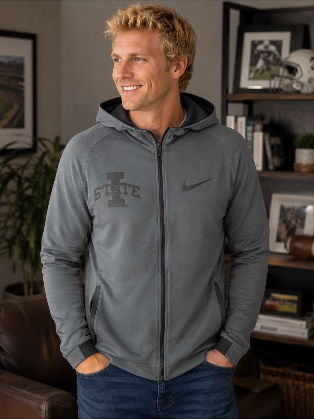 Nike Iowa State Gray Lightweight Full-Zip Hooded Dri-fit Hoodie Size L